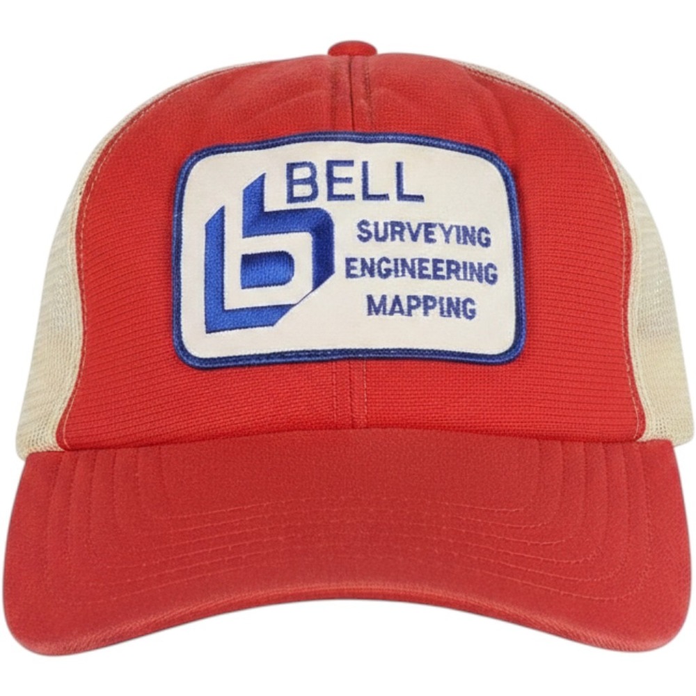 Vintage Cardinal Bell Surveying Trucker Hat Red White Mesh Snapback Work Cap